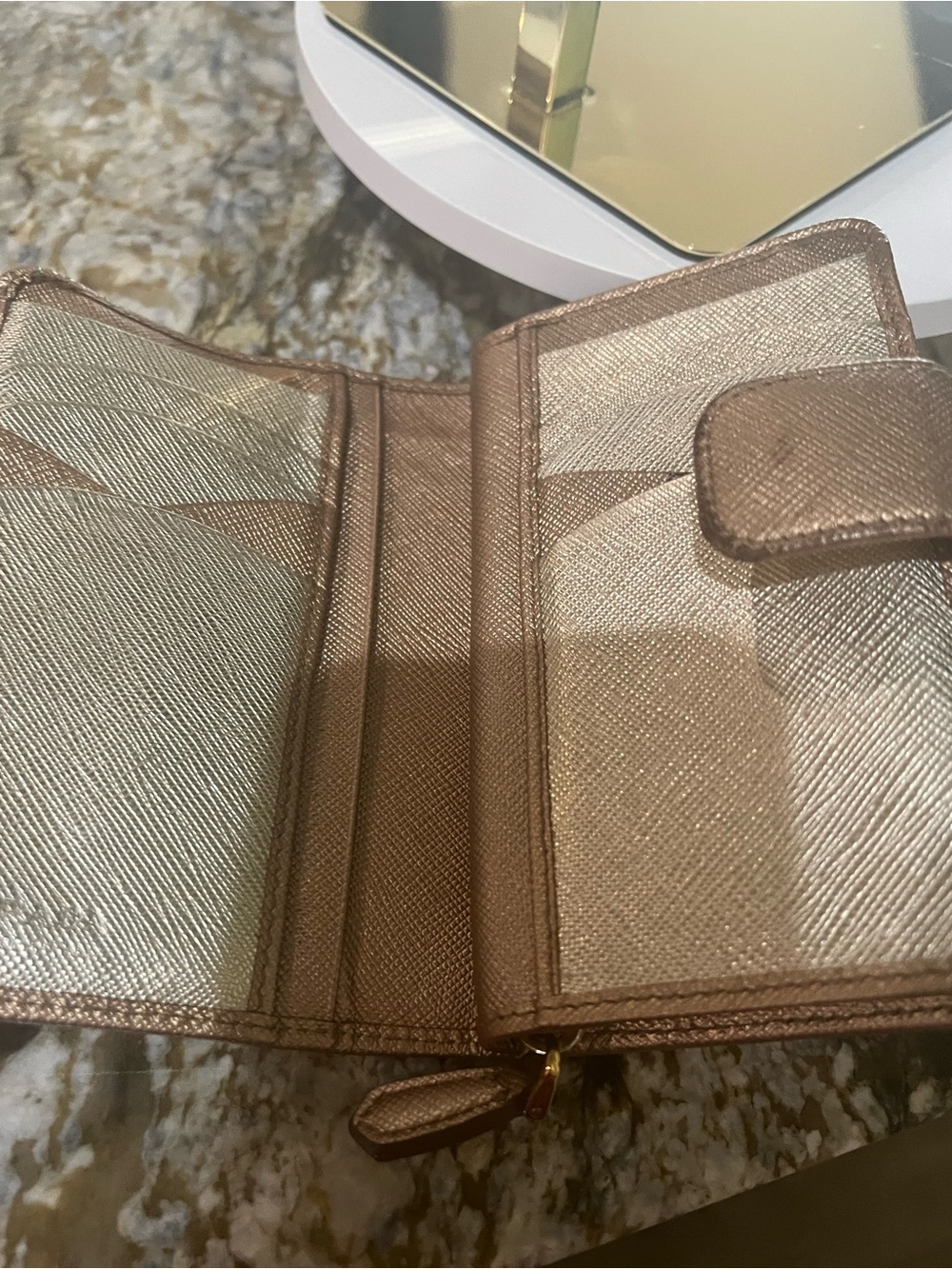 Prada Gold Saffiano Leather Zip Wallet LITTLE FIXER UPPER! - Picture 5 of 7